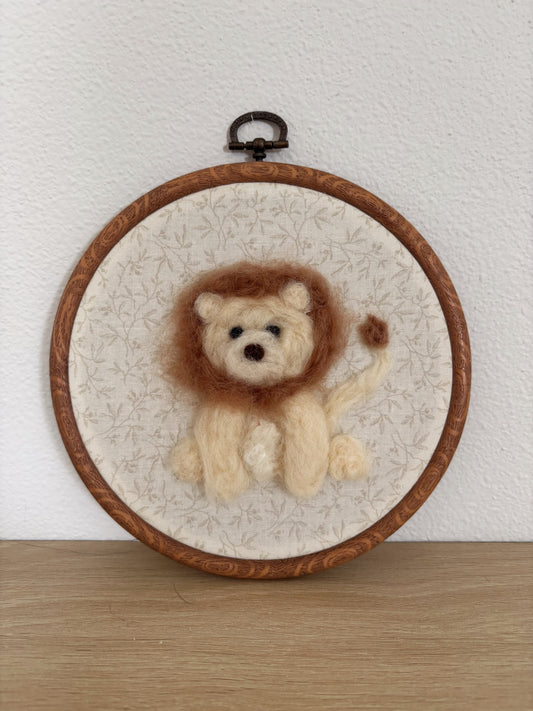 Felted Lion Embroidery Hoop