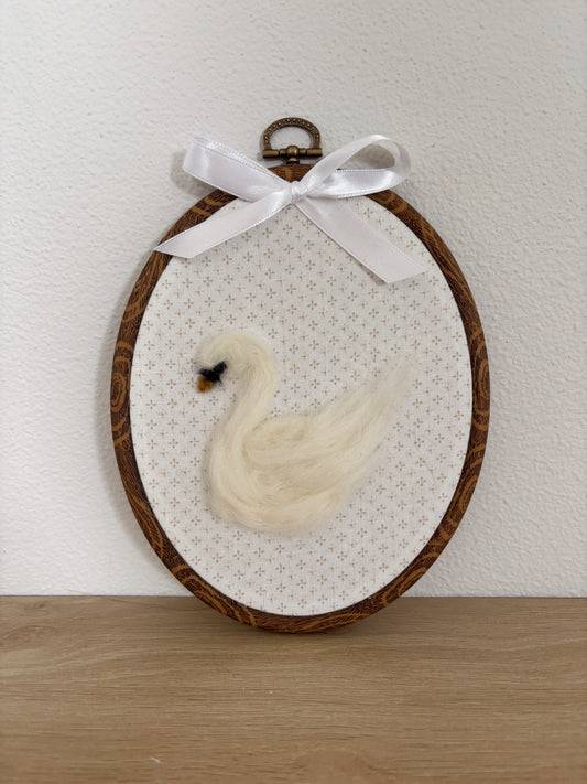 Felted Swan Embroidery Hoop
