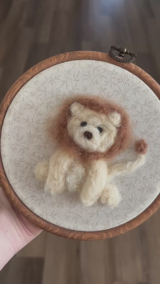 Felted Lion Embroidery Hoop